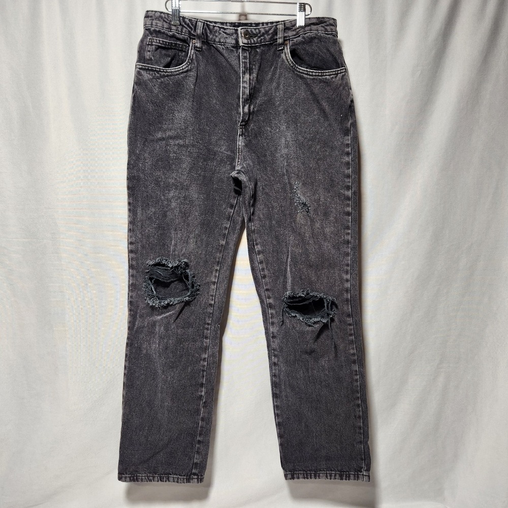 womens‎ COTTON:ON Black Distressed Long Straight Leg Jeans denim Size 10